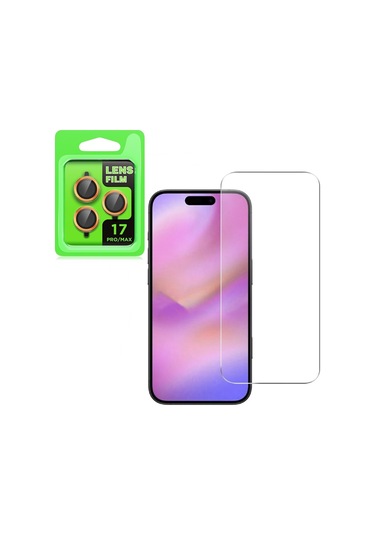Adige İphone Uyumlu 17 Pro Max Lens Koruyucu Turuncu + Ekran Koruyucu Turuncu