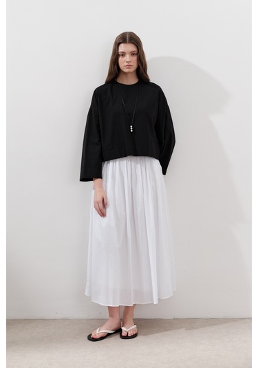 Bağlama Detaylı Geniş Etek Ekru Ekru