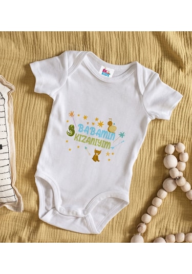 Bk Kids Babamın Kızanıyım Tasarımlı Beyaz Bebek Body Zıbın-1 Çok Renkli