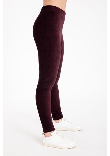 Vogsign Kadın Fitilli Kadife Yüksek Bel Tayt 618 Bordo No Color