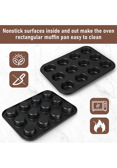 Paket Yapışmaz Muffin Kalıbı Karbon Çelik Kek Kalıbı Muffin Kalıbı Siyah
