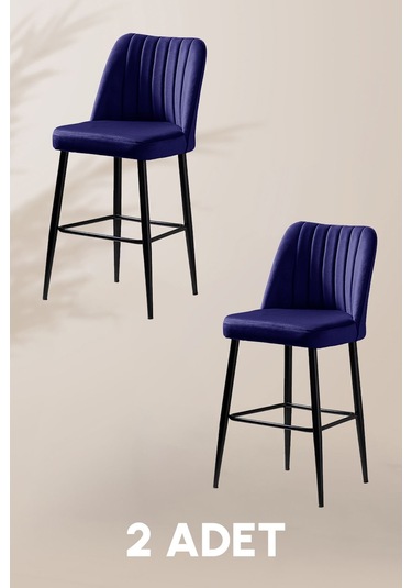 Ada Bar Sandalye - Babyface Mavi - Metal Siyah Ayak 2 Adet Mavi