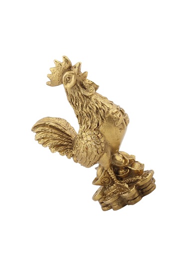 Yaozixa El Yapımı Bakır Horoz Feng Shui Heykeli - Parasal Zenginlik Ve Kötülükten Koruma - 6x5x10 Cm