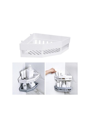 Pazly Üçgen Suntek Şampuan Rafı Raf Paslanmaz Magideal Köşe Depolama Beyaz Uz Çok Renkli