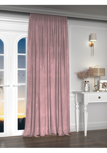 Yakamoz Kadife Görünüm Tatlı Pembe Ada Fon Perde Ekstraforlu Velvet Touch Serisi Tatlı Pembe