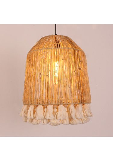 İstanbul Rafya Ve Ponponlu Separatörlü 37x43 Cm Avize. Bej