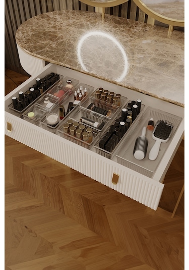 Meleni Home Dolap İçi Takı Makyaj Organizer Çekmece İçi Düzenleyici Set 12'li Şeffaf