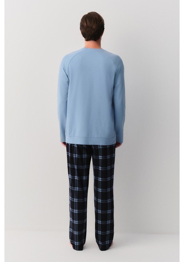 Suwen Mike Erkek Pijama Takımı Sh263086601352 Lacivert Ekose