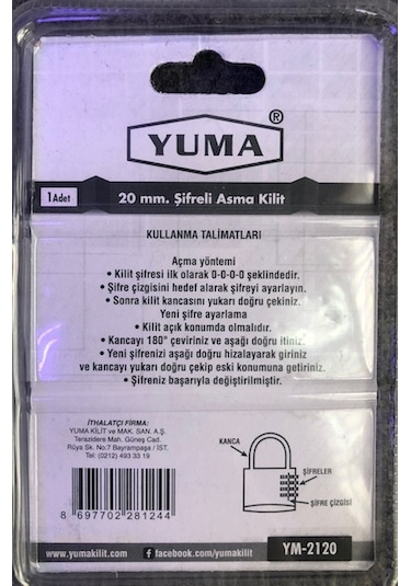 Yuma Pirinç Şifreli Asma Kilit 20 Mm
