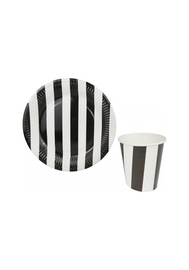Bardak Karton Çizgili Siyah Beyaz 8 Oz Pk:8 +3