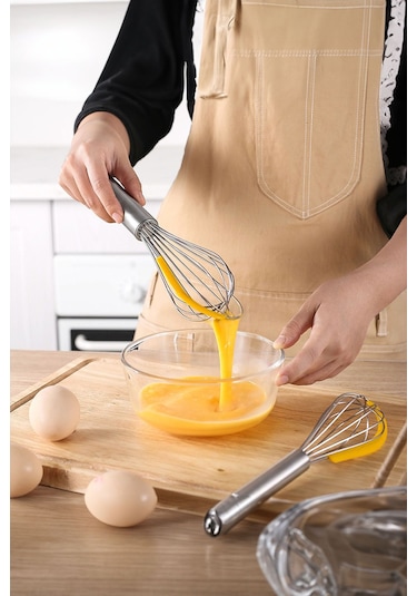 Silikonlu Paslanmaz Çelik Tel Çırpıcı Yumurtalık Sos Krema Karıştırıcı 35 Cm Çelik