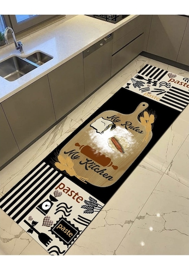 My Kitchen My Rules, Kaymaz Pamuk Dokuma Taban Mutfak Halısı