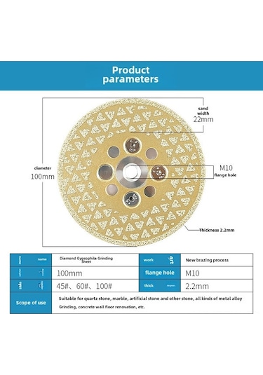 Tongxida Elmas Zımpara Levhası - Çift Taraflı Mermer El Fırçası 10 Cm, Kaba Kumu 45