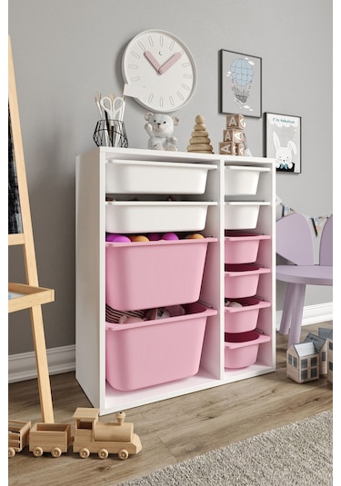 %100 Mdf - Small Duo 10 Sepetli Oyuncak Dolabı Pembe
