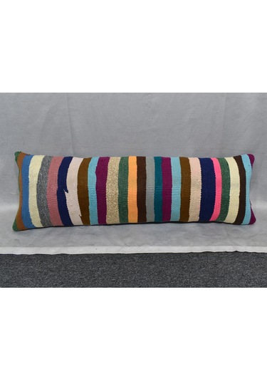 Zehra Abla Halı Yeni El Dokuma Dekoratif Lumbar Kilim Kırlent Yastık Kılıfı 6691 Çok Renkli