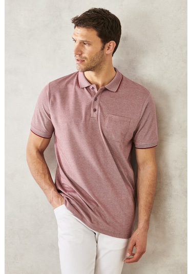 Ac&Co / Altınyıldız Classics 465126505 Polo Yaka Cepli Regular Fit Bol Kesim Düz Tişört Kırmızı