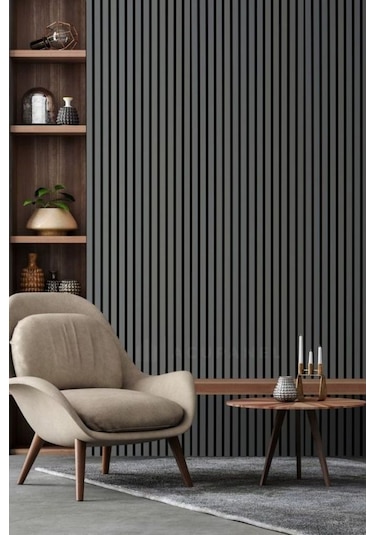 Winflex Eko Keçeli Akustik Ahşap Paneli Antrasit 60x240cm .