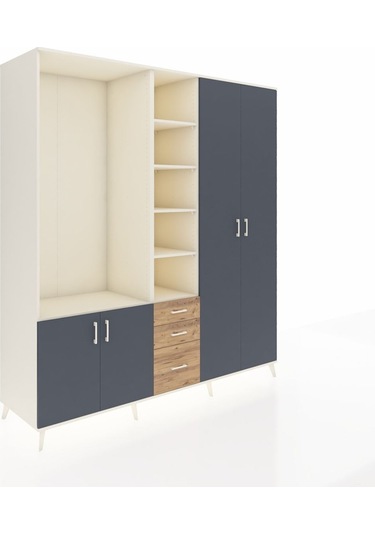 Kronos Dolap 13 Raflı 3 Çekmeceli 4 Kapaklı 220x59x243 Aytaşı-antrasit/çam Antrasıt/atlas Çam
