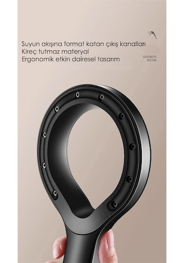 Hendek Su Tasarruflu Siyah Turbo Jet Banyo Duş Başlığı El Duşu Siyah
