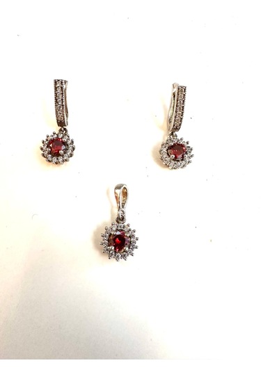 Lal Ve Zirkon Taşlı Gümüş Set Takım 925 Ayar 7,55 Gram