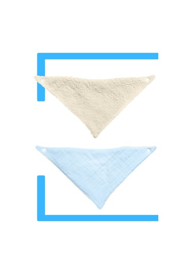 Bebek Ağız Bezi Salya Önlüğü Fular Çok Amaç 2'li M-bej Krem - Mavi