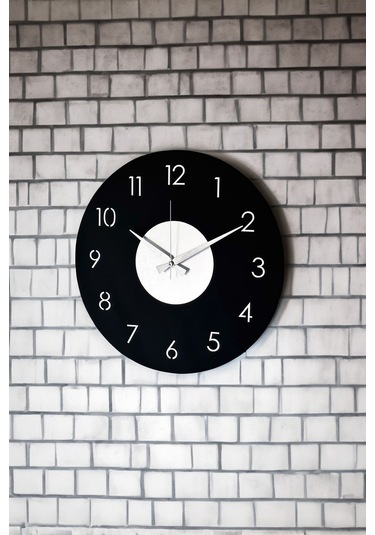 Ahşap Dekoratif Phact Gümüş Aynalı Duvar Saati 48cm Siyah - Gümüş