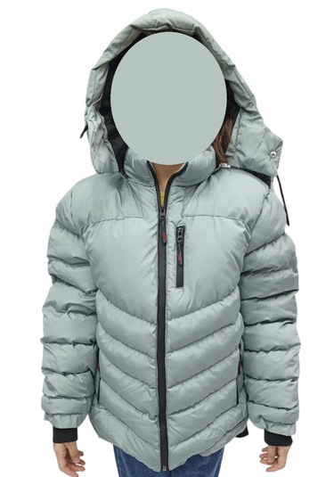 Erkek Çocuk Fermuar Cepli Kapüşonu Çıkabilen İçi Peluş Astarlı Su Yeşili Mont Mint Yeşili