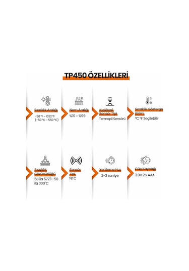 ThermoPro TP450 -50C/+550C Antişok Dual Lazer Endüstriyel Kızılötesi Temassız Termometre