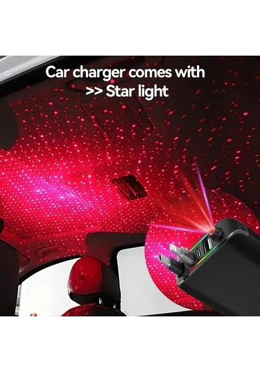 Fastbuy Dream011 Siyah Yıldızlı Atmosfer Işıklı Geri Çekilebilir Şarj Cihazı Type C Kablo, Ios Uyumlu Adaptör, Iphone Uyumlu