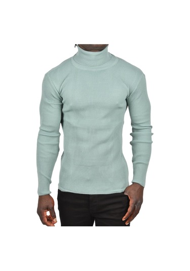 Deepsea Erkek Su Yeşili İnce Fitilli Tam Boğazlı Balıkçı Yaka Tüylenmeyen Triko Kazak 2505498 Su Yeşili