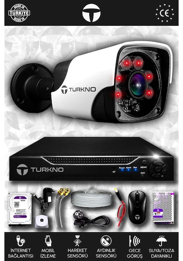 Turkno 1 Kameralı Pania 1 Dış Kamera Set 100 GB HDD Full HD Gece Görüşlü Güvenlik Kamerası Sistemi