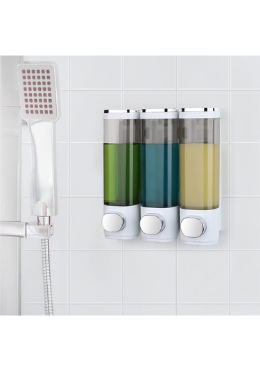 Xurunkeji Duvara Monte Sabunluk Banyo 3 Bölmeli, Duş Duvarı İçin Montaj Vidalarıyla Berrak Sıvı Duş Sabunu Dağıtıcısı Beyaz