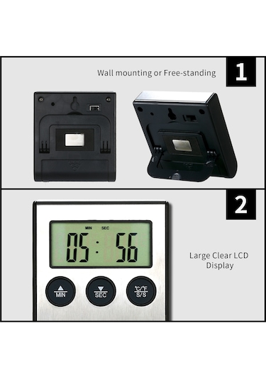 Wezone Mutfak Ve Bbq Gıda Sıcaklık Ölçerü - 0-250 C Aralığı, Zamanlayıcı Ve Alarm Özelliği, Lcd Ekranlı, Akıllı Prob Pil Dahil Değil