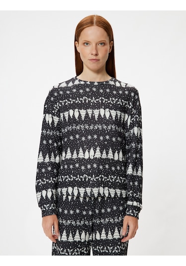 Koton Yılbaşı Temalı Pijama Üstü Baskılı Uzun Kollu Bisiklet Yaka Siyah Desenli 5wlk40007mk Siyah Koton Yılbaşı Temalı Pijama Üstü Baskılı Uzun Kollu Bisiklet Yaka Siyah Desenli 5wlk40007mk Siyah