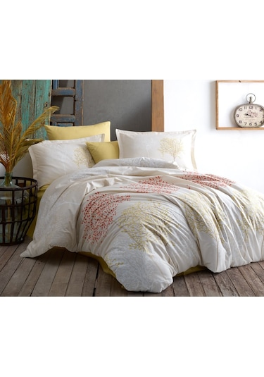 ÇİFT KİŞİLİK NEVRESİM TAKIMI ADRASAN V1 BEJ-6090 Çiçekli