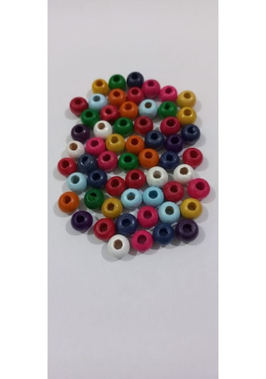 Renkli Yassı Ahşap Pul Boncuk 25 Gr. 8mm 01