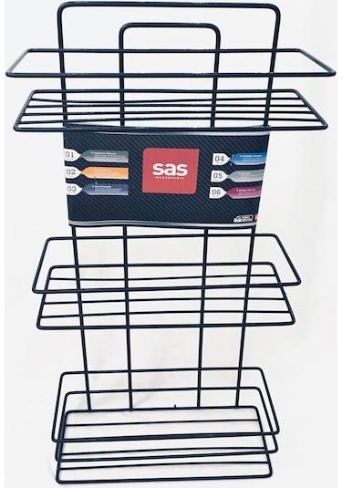 3 Katlı Siyah Yapışkanlı Banyo Rafı, 2 Kancalı Şampuanlık Düzenleyici, Paslanmaz Metal Banyo Askısı - TŞ-03