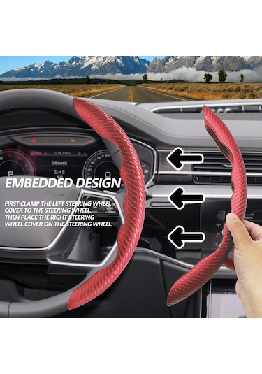 Yaleker Krom Fiberli Araba Direksiyon Kılıfı, Anti Kayma, Ter Dayanıklı, Evrensel Uyumlu 14.5-16 İnç , 2 Adet, Konfor Ve Güven Artırıcı Kırmızı