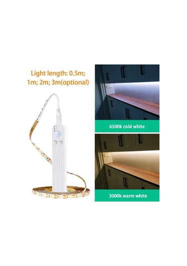 Youtek 3m Pır Hareket Sensörlü Led Işık Şeridi, 6500k Soğuk Beyaz, Ip65 Su Geçirmez, 4xaaa Pil Dahil Değil