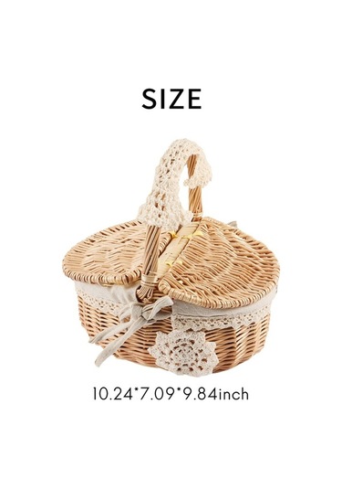 Bosphorusboutique02 Kahverengi Ahşap Hasır Sepet, Sepet Hasır Kamp Piknik Seti Kahverengi