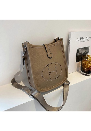 Moda Kadın Düz Renk Basit Küçük Kare Çanta Doku Tek Omuz Çapraz Askılı Pu Harf Bayan Çanta Haki Diğer