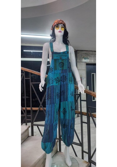 Hint Otantik Yıkamalı Taşlanmış Turkuaz Şalvar Tulum Çok Renkli