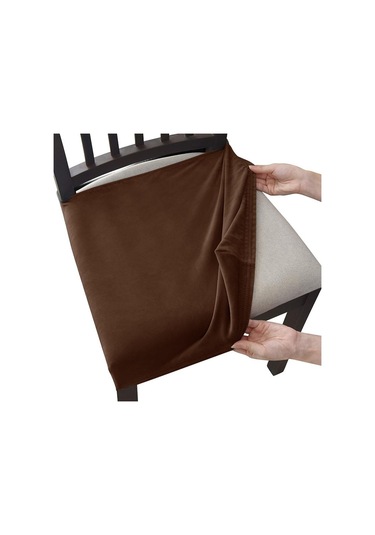 Kahverengi Kadife Sandalye Koltuk Kapakları Çıkarılabilir Yıkanabilir Anti-toz Streç Spandex Yemek Odası Döşemeli Sandalye Koltuk Slipcovers