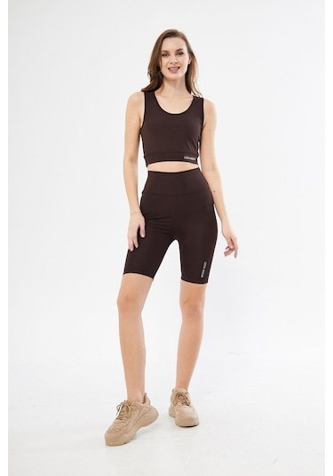 Lesa Wear Yüksek Bel Likralı Toparlayıcı Kısa Şort Tayt Kahverengi