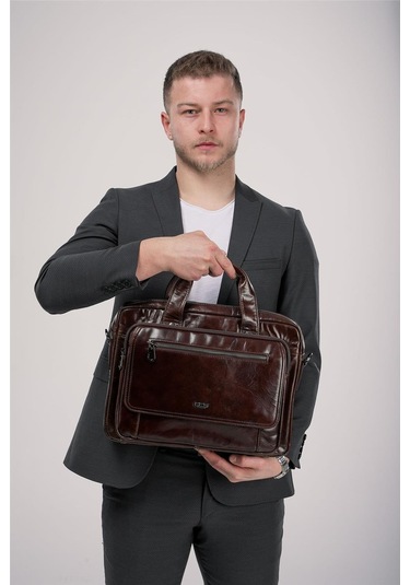 Ççs 71473 Hakiki Deri Evrak Çantası Kahve