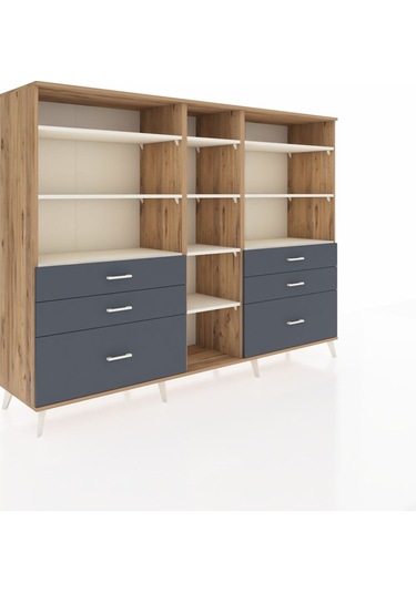 Hyperion Dolap 10 Raflı 6 Çekmeceli 220x44x163 Çam-aytaşı/antras Çam-aytaşı/antrasit