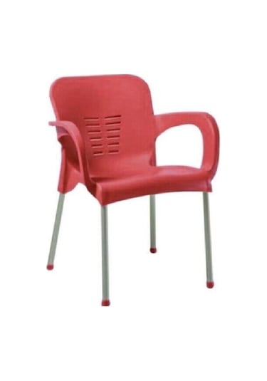 Sadikplastik 4 Adet Metal Ayaklı Eyfel Plastik Sandalye Kırmızı