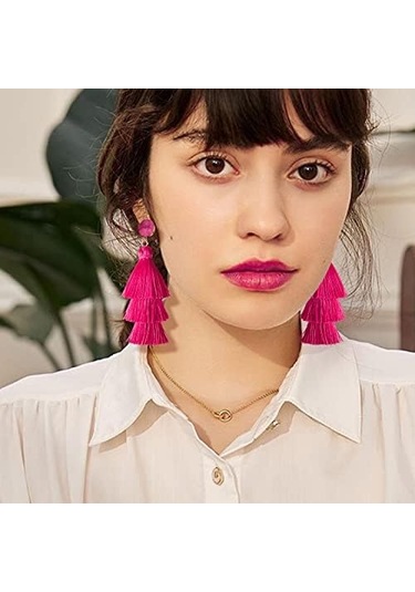 Gül Katmanlı Püskül Küpeler, Bohem Sarkan Damla Küpeler, Han Pembe