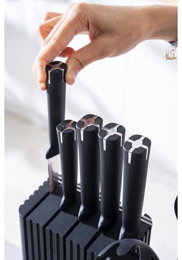 Cooper 14 Parça Standlı Kesme Tahtası Servis Ve Bıçak Seti Siyah