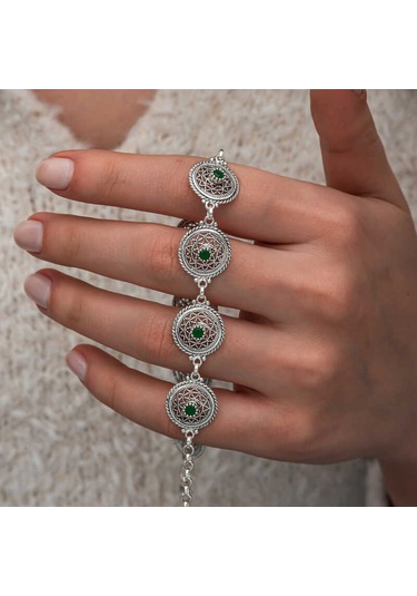 Artsmagazinmücevher Gümüş Telkari Zümrüt Taşlı Kadın Bileklik